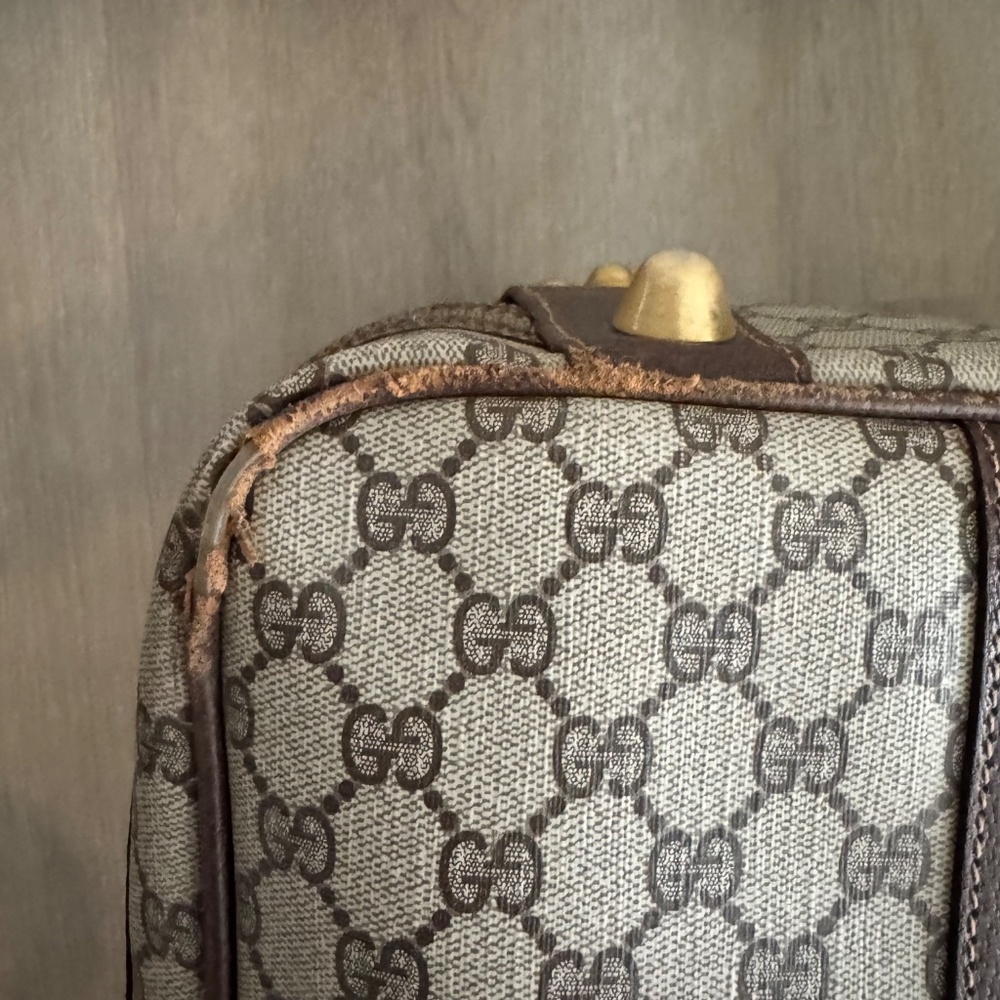 Vintage 1970 Gucci GG Supreme Suitcase Web Stripe Monogram Canvas Gold Closure - Picture 14 of 15